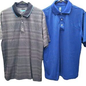 PGA Tour Lot of 2 Polo Golf Shirts Mens Large Gray Blue Striped Activewear